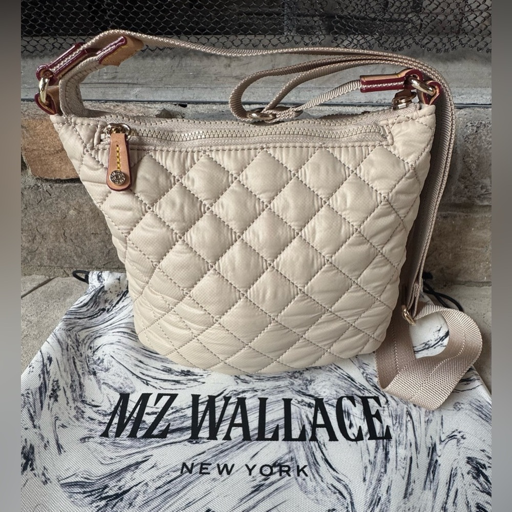 MZ Wallace Metro Scout Deluxe Quilted Nylon Crossbody in Buff EUC - Picture 2 of 11
